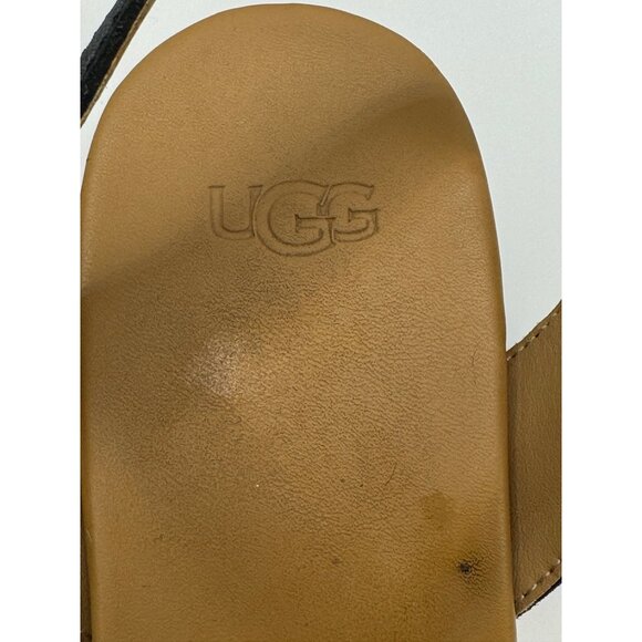 UGG Shoes Women 11 Black Leather Ankle Strap Platform Cloverdale Wedge Sandal - Picture 11 of 12